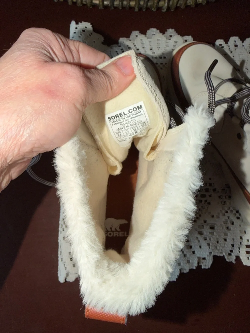 Sorel Cream and Brown Faux-Fur Lace-Up Winter Boots